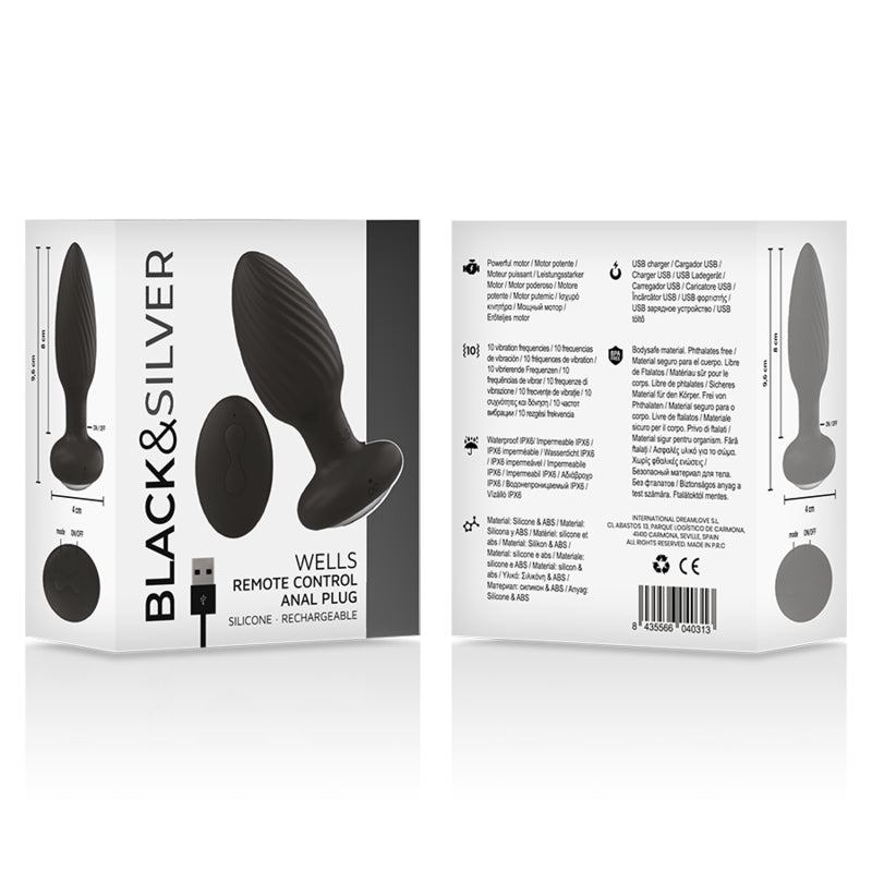 BLACK&SILVER - TÉLÉCOMMANDE DU ROTATEUR ANAL EN SILICONE WELLS PLUG - Naturel Ethique