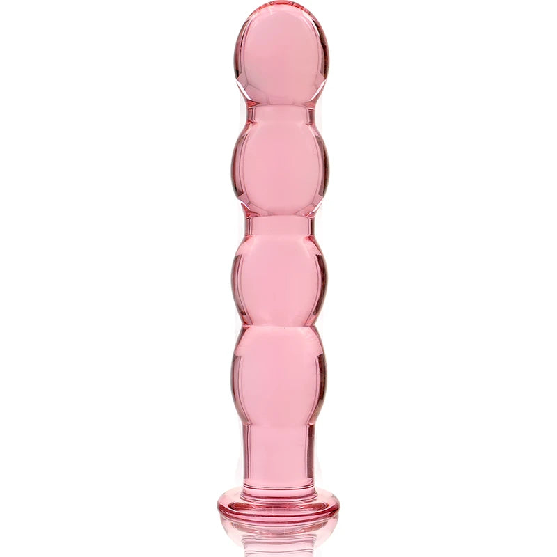 Godemichet en verre rose avec segments arrondis pour stimulation progressive – sextoy en verre body-safe non poreux