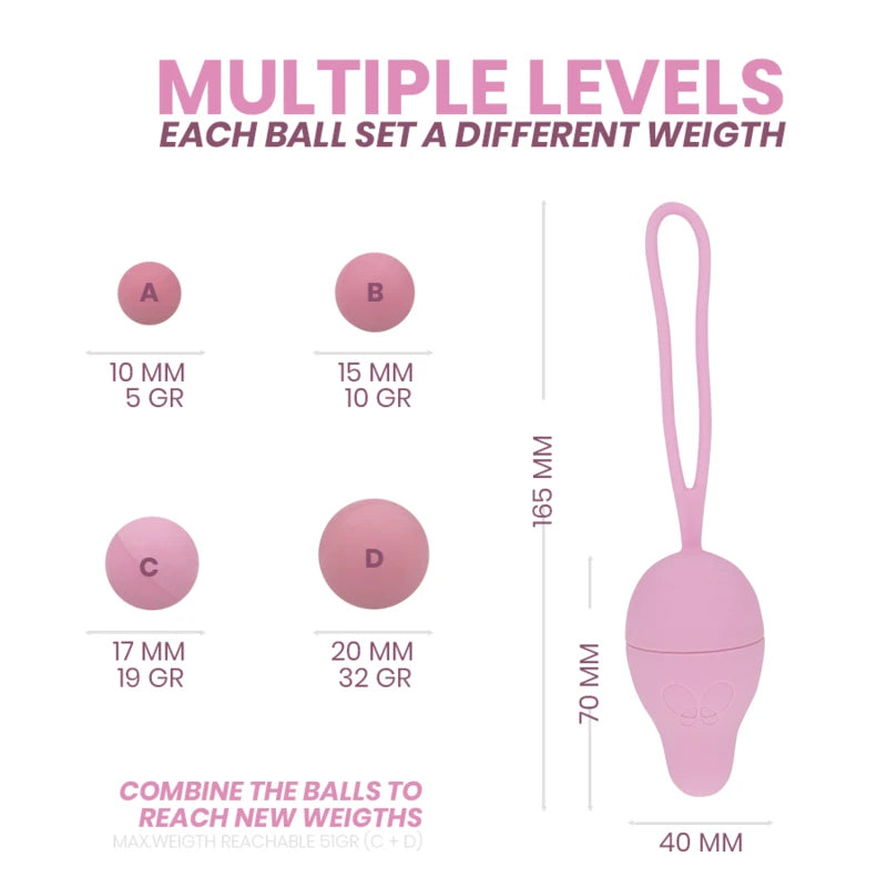 boule de Kegel rose avec poids progressifs et dimensions pour entraînement du périnée