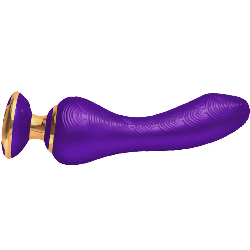 Vibromasseur Shunga Sanya violet en silicone, vue latérale illustrant la forme incurvée et la surface lisse
