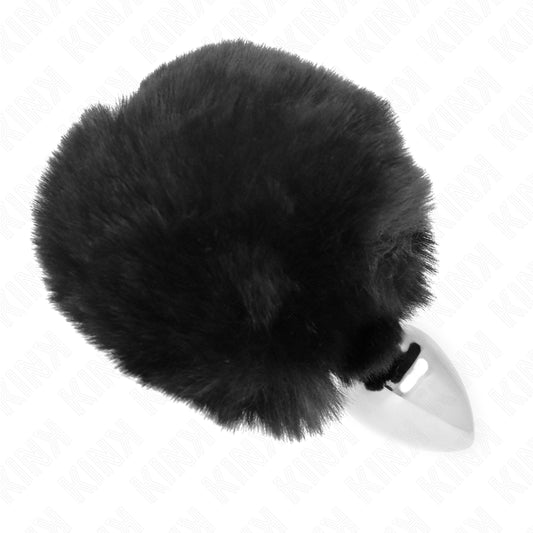 KINK - BOUCHON EN ACIER INOXYDABLE 7 x 3 CM AVEC QUEUE DE LAPIN EN FAUSSE FOURRURE NOIRE 8 CM - Naturel Ethique