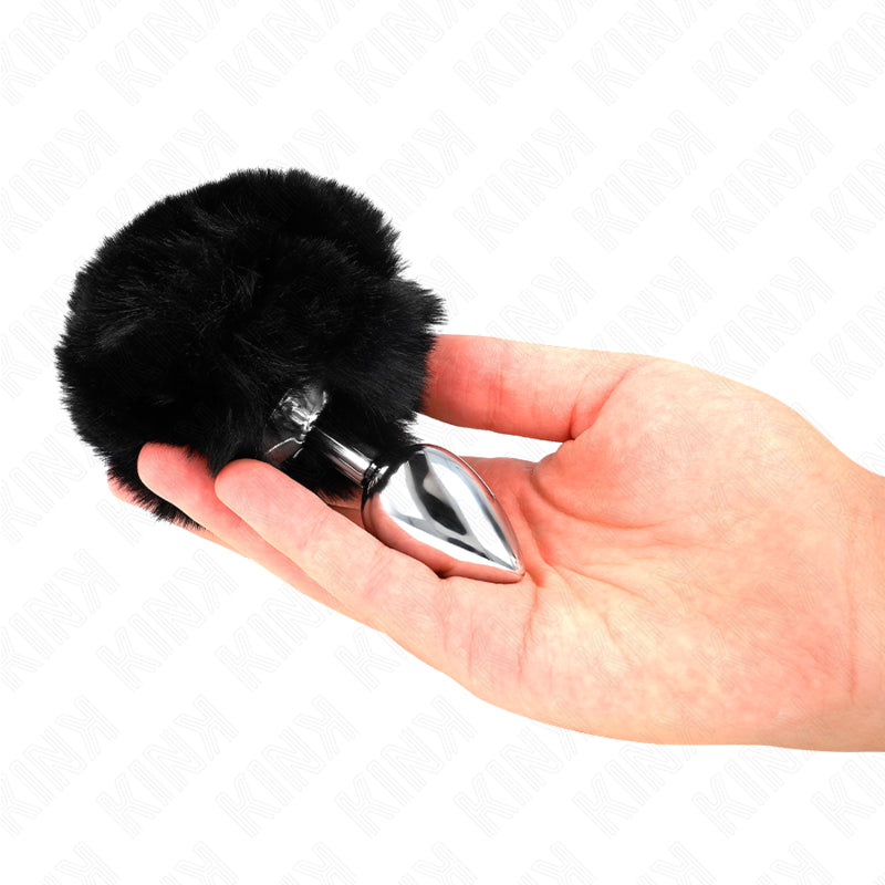 KINK - BOUCHON EN ACIER INOXYDABLE 7 x 3 CM AVEC QUEUE DE LAPIN EN FAUSSE FOURRURE NOIRE 8 CM - Naturel Ethique