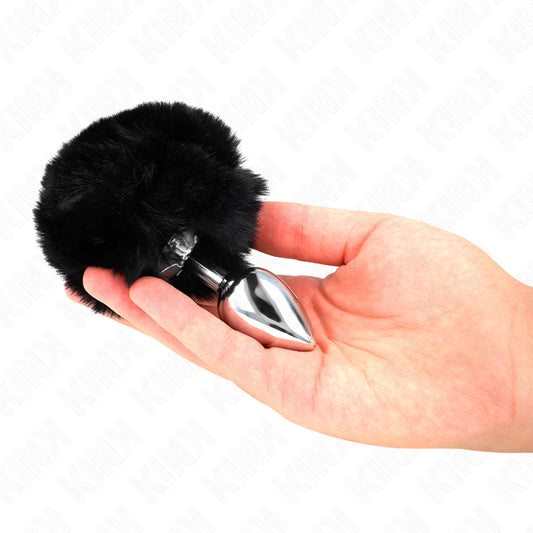 KINK - BOUCHON EN ACIER INOXYDABLE 7 x 3 CM AVEC QUEUE DE LAPIN EN FAUSSE FOURRURE NOIRE 8 CM - Naturel Ethique