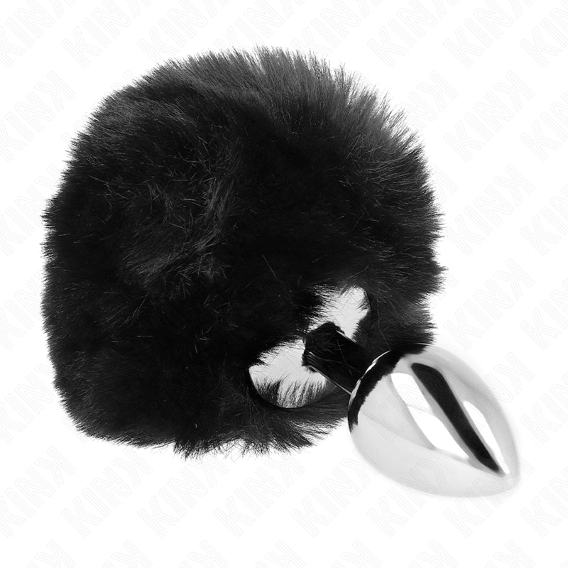 KINK - BOUCHON EN ACIER INOXYDABLE 7 x 3 CM AVEC QUEUE DE LAPIN EN FAUSSE FOURRURE NOIRE 8 CM - Naturel Ethique