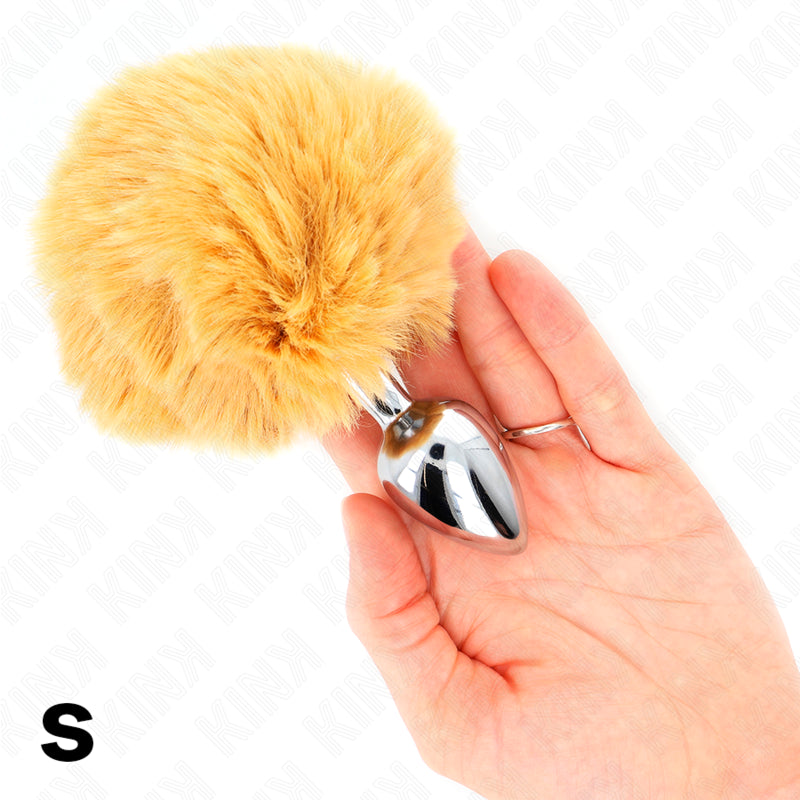 KINK - BOUCHON EN ACIER INOXYDABLE 7 x 3 CM AVEC QUEUE DE LAPIN EN FAUSSE FOURRURE BEIGE 8 CM - Naturel Ethique