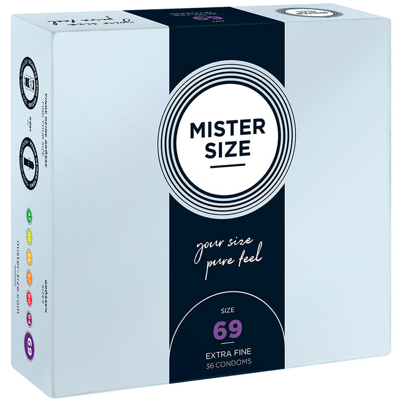 Préservatif grande taille Mister Size 69 mm, latex naturel transparent et lisse