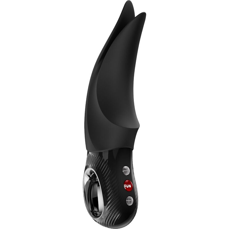 Stimulateur clitoridien Fun Factory Volta noir – vue de profil tête bifide silicone