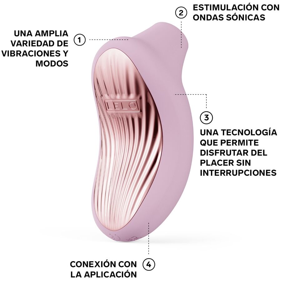 Stimulateur clitoridien LELO rose vue arrière ainsi que ses descriptifs