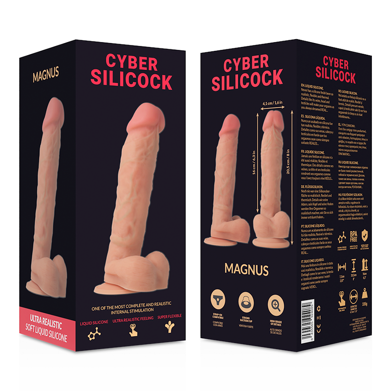 CYBER SILICOCK - DONG EN SILICONE LIQUIDE DOUX ULTRA RÉALISTE 20.5 CM -O- 4.1 CM - Naturel Ethique