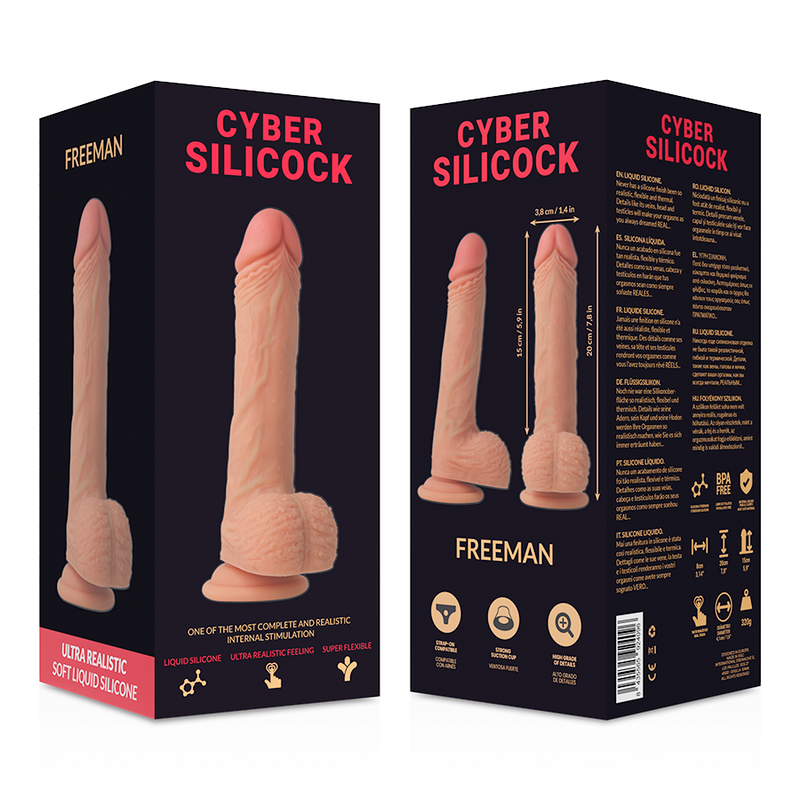 CYBER SILICOCK - FREEMAN SILICONE LIQUIDE SOUPLE ULTRA RÉALISTE 20 CM -O- 3.8 CM - Naturel Ethique