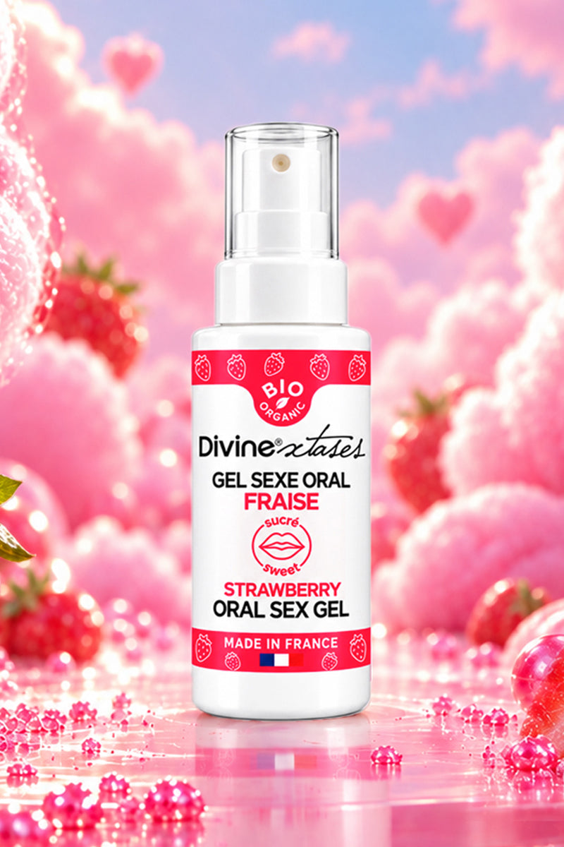 Gel sexe oral Divinextases arôme fraise, lubrifiant goût fraise certifié COSMOS Organic