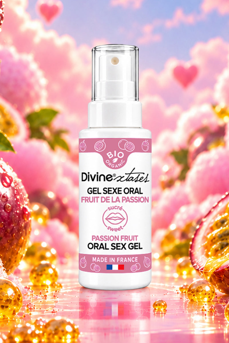 Gel sexe oral Divinextases arôme fruit de la passion, lubrifiant goût fruité embrassable