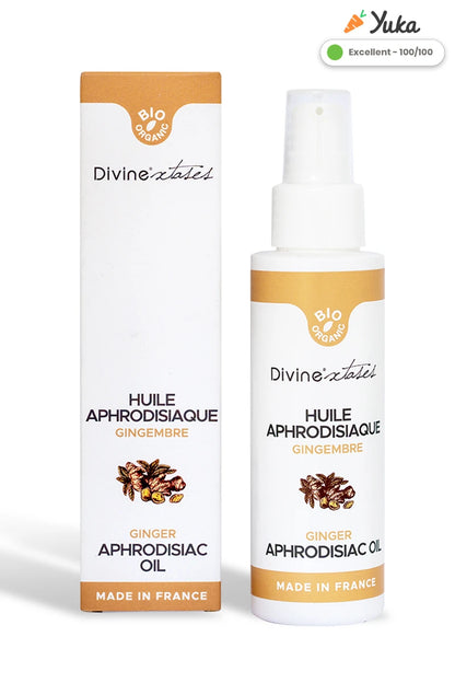 Huile de massage bio gingembre ylang ylang Divinextases — relaxante et parfumée made in France body-safe