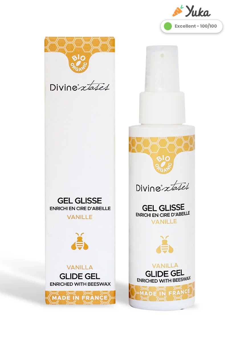 Lubrifiant bio parfumé vanille Divinextases made in France — comestible ingrédients naturels flacon 100ml