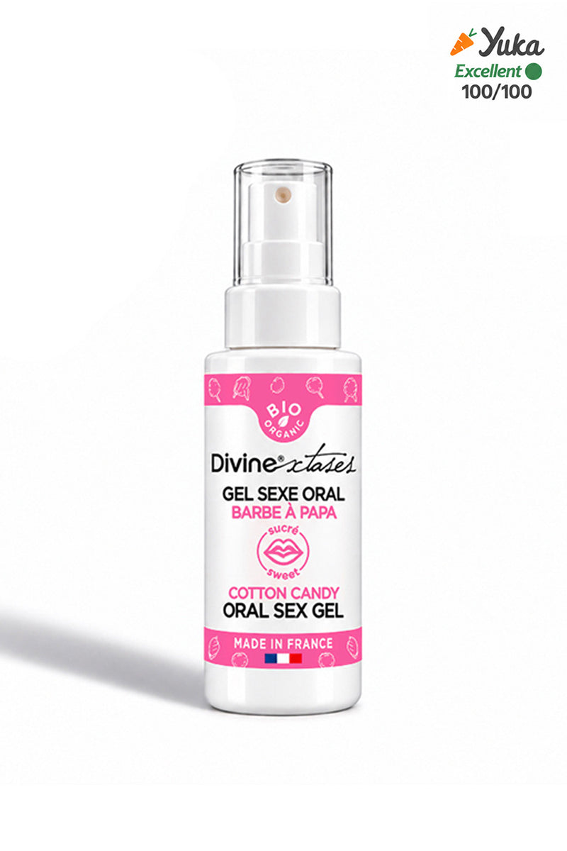 Emballage du gel sexe oral Divinextases barbe à papa, fabriqué en France