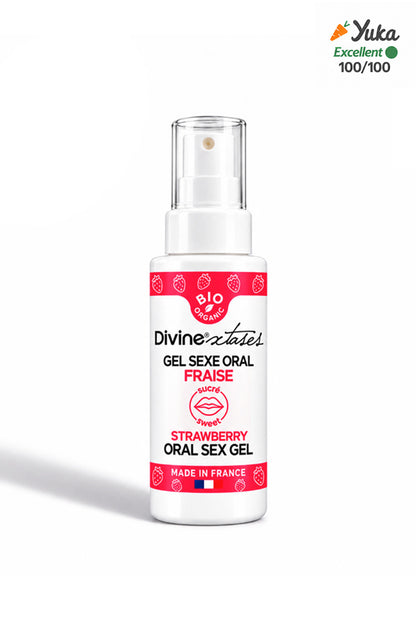 Emballage du gel sexe oral Divinextases fraise, fabriqué en France
