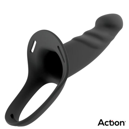 Gode creux en silicone noir, taille S, avec son harnais à sangles — modèle Action