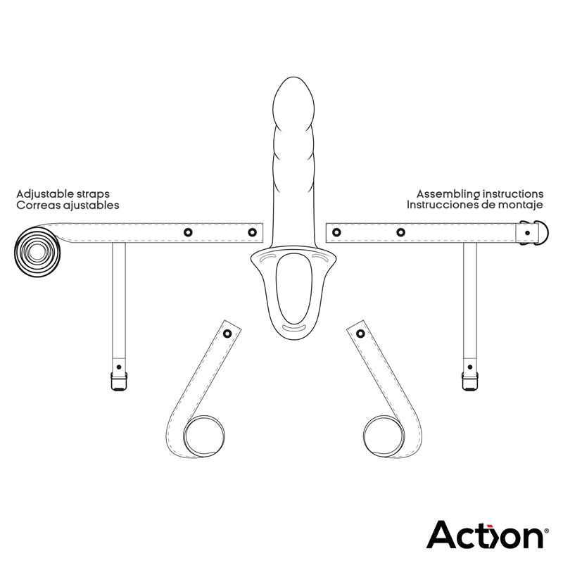 Ensemble harnais et gode creux en silicone beige, modèle Action