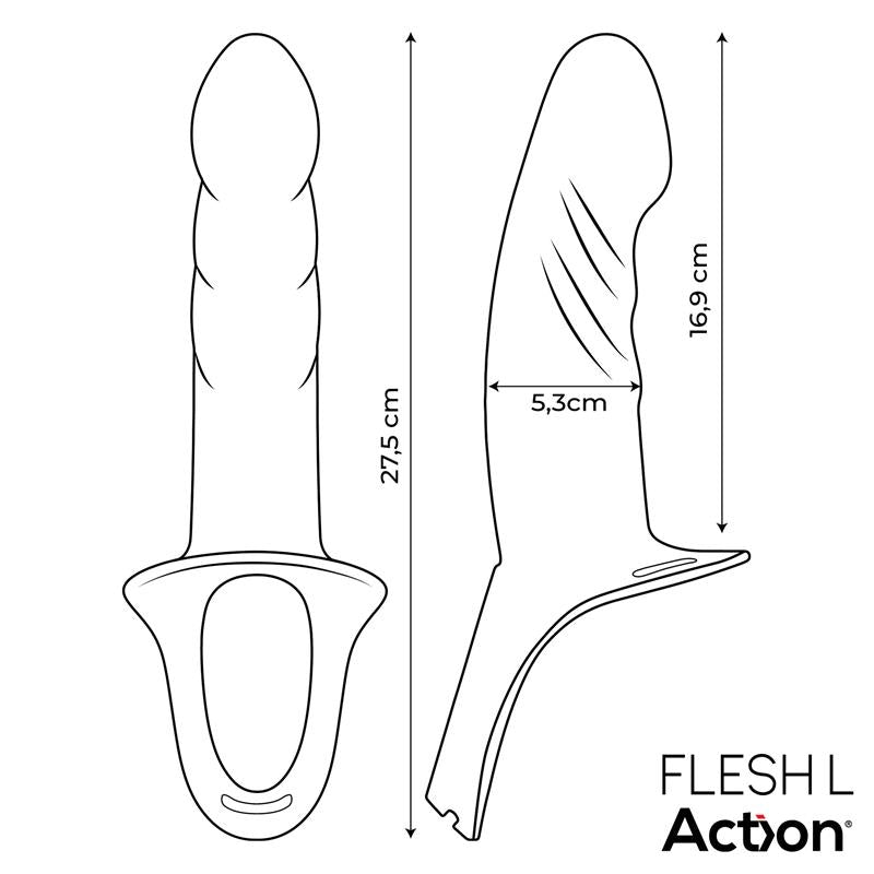 Gode creux Action en silicone beige et son harnais à sangles réglables