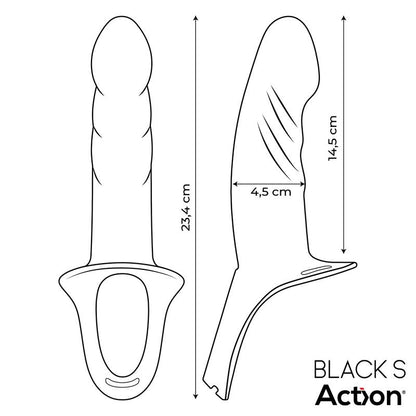 Gode creux Action en silicone noir, taille S, et son harnais à sangles réglables