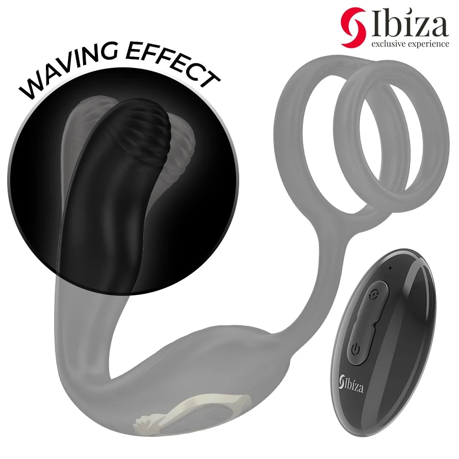 Anneau vibrant Ibiza avec effet de mouvement et stimulateur prostatique télécommandé