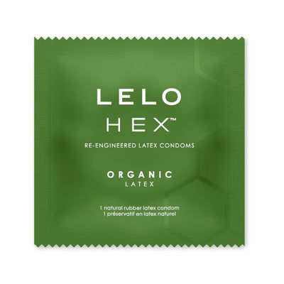 Préservatif bio LELO HEX™ Organic — sachet vert en latex biologique certifié