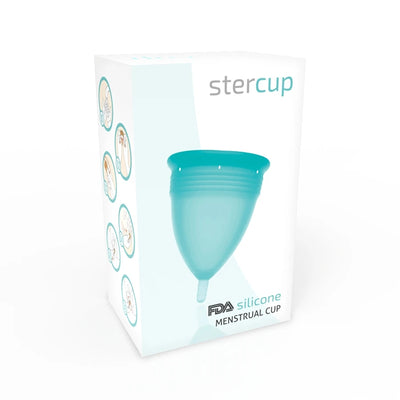 Boîte Stercup avec illustration de coupe menstruelle bleue en façade