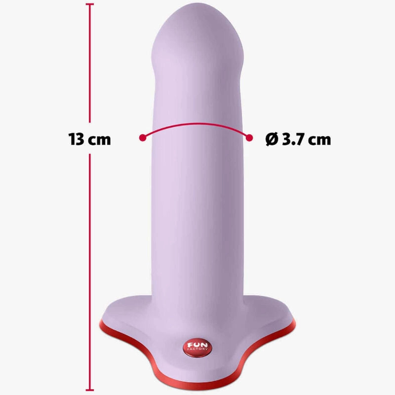 Focus sur le gode amor lilas avec ses dimensions en cm : hauteur et diamètre