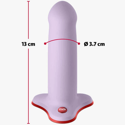 Focus sur le gode amor lilas avec ses dimensions en cm : hauteur et diamètre