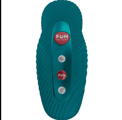Vibromasseur Fun Factory turquoise design ergonomique pour stimulation intense vu de face