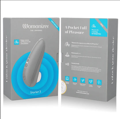 Coffret Womanizer Starlet 3 gris, stimulateur clitoridien Pleasure Air waterproof à 6 intensités
