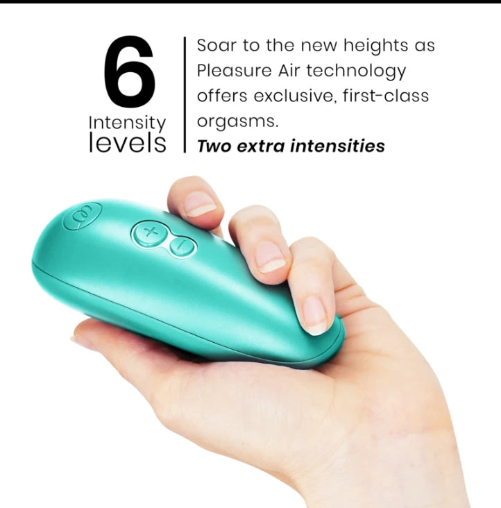 Stimulateur clitoridien Womanizer Pleasure Air 6 intensités tenu en main, couleur menthe