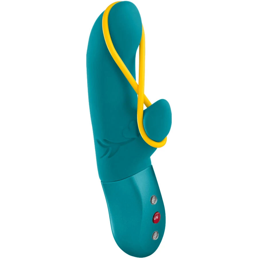 Fun Factory Amorino vert – vibromasseur en silicone body-safe avec elastique jaune
