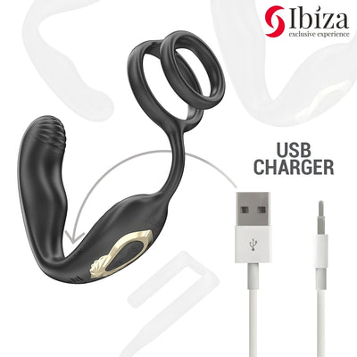 Anneau vibrant télécommandé Ibiza avec stimulateur prostatique USB rechargeable