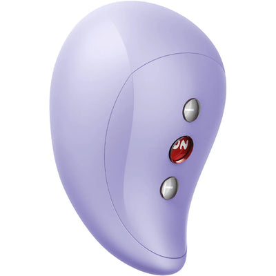 Stimulateur clitoridien Fun Factory Essence Air Pulse violet clair, vue arrière montrant les boutons de commande et la surface lisse du silicone