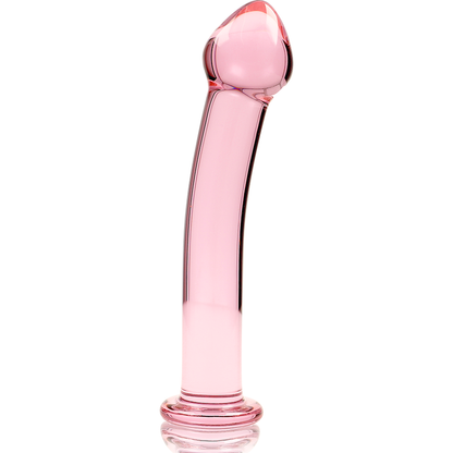 gode  en verre rose transparent sur fond blanc