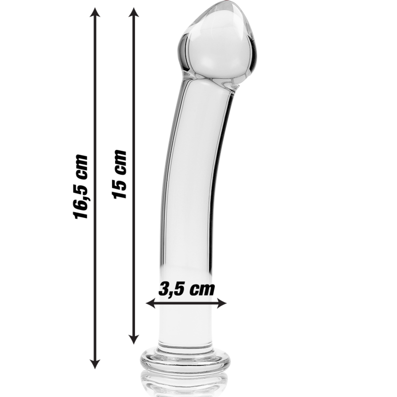 Gode 16 cm réaliste en verre transparent avec ses dimensions