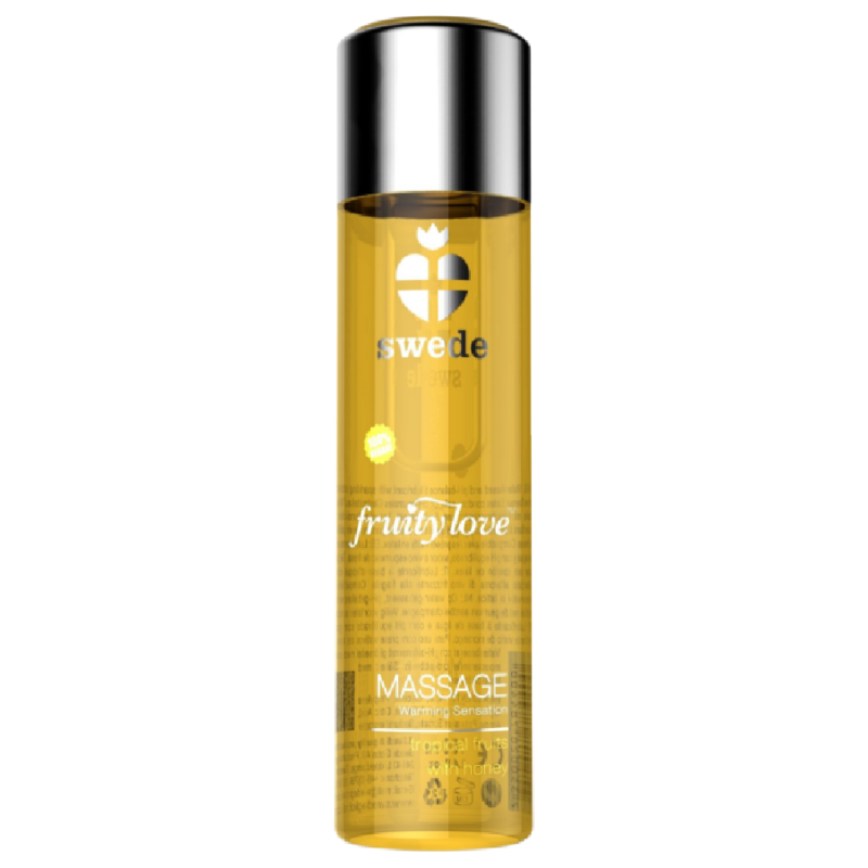 Huile de massage chauffante parfum fruité tropical et miel pour massage à deux