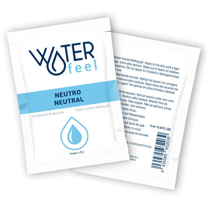 Sachet de lubrifiant Waterfeel neutre à base d’eau avec indication gel lubrifiant intime et informations produit au dos