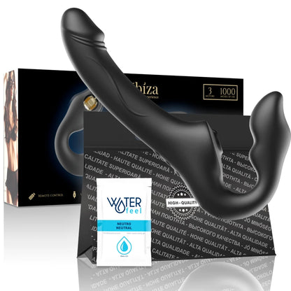Stimulateur prostatique noir en silicone avec double courbure, coffret produit et lubrifiant à base d’eau inclus – sextoy body-safe rechargeable