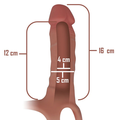Dimensions gode creux en silicone pour strap-on avec longueur 16 cm, insertable 12 cm et diamètre 4 à 5 cm 