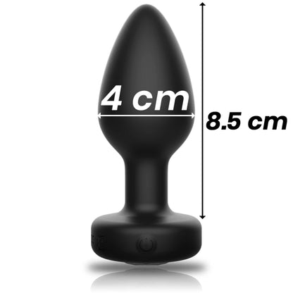 Plug anal vibrant en silicone noir mat à base évasée, dimension 8,5 cm x 4 cm