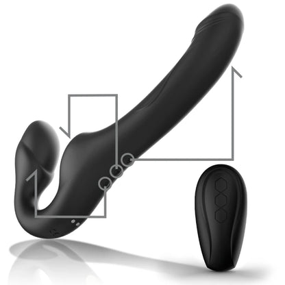 Gode ceinture strapless silicone médical avec télécommande sans fil — branche interne point G et branche externe partenaire

