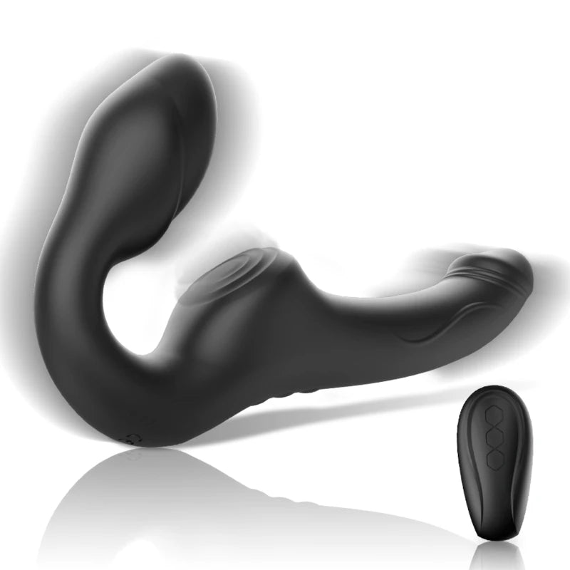 Gode ceinture strapless double branche silicone médical télécommandé — stimulation point G et périnée sans harnais