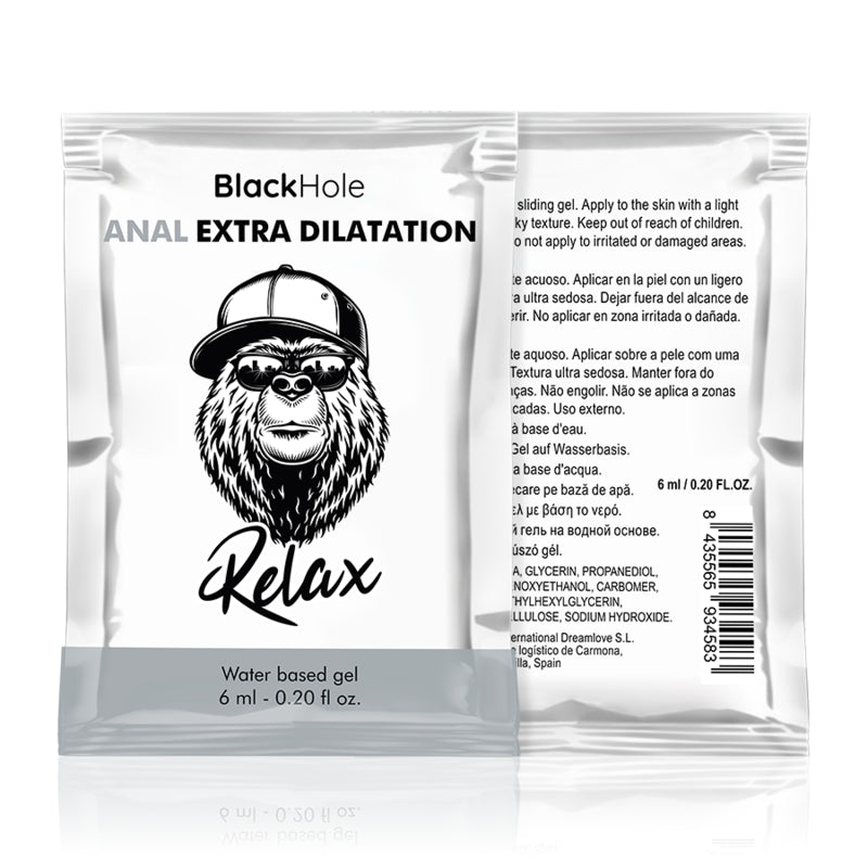 Vue d'un sachet de lubrifiant anal Black hole avec ses cractéristiques