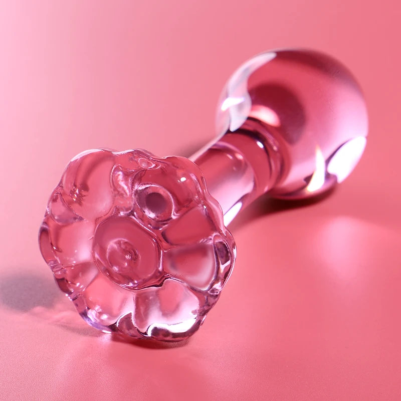 Plug anal en verre rose design fleur élégant avec base sécurisée – sextoy haut de gamme