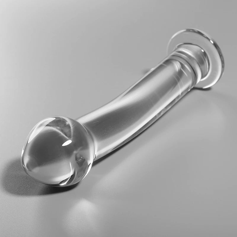 Godemichet en verre transparent design élégant avec courbure ergonomique pour stimulation du point G