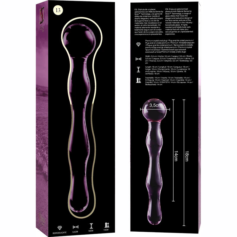 Petit plug en verre transparent Nebula – vue latérale avec base sécurisée non poreuse