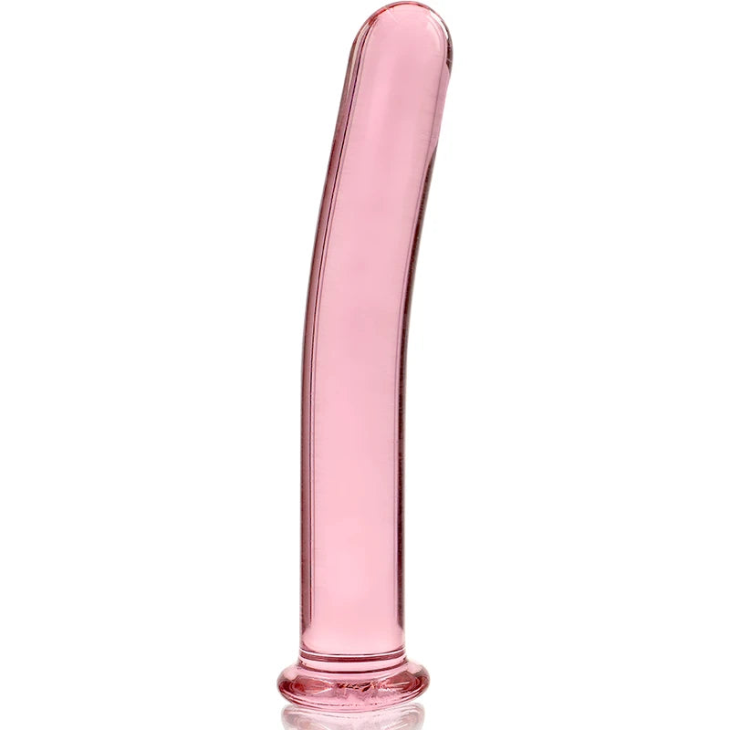Plug anal long en verre rose Nebula – vue latérale base large de sécurité