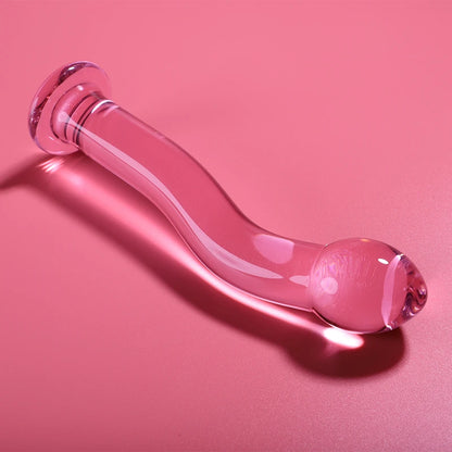 Godemichet en verre borosilicate rose courbé avec embout arrondi pour stimulation du point G – sextoy hygiénique et durable
